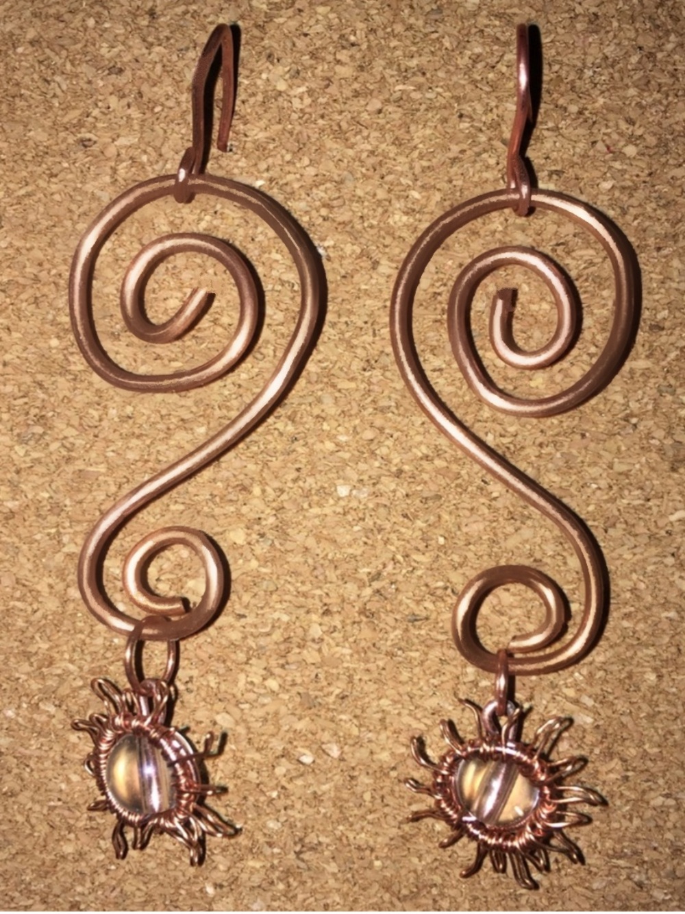 Copper Spiral Sun Dangle Earrings - Warm Copper Tone